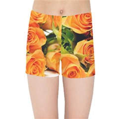 Roses-flowers-orange-roses Kids  Sports Shorts by Sapixe