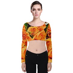 Roses-flowers-orange-roses Velvet Long Sleeve Crop Top