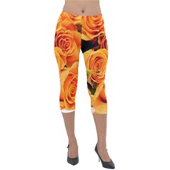 Roses-flowers-orange-roses Lightweight Velour Capri Leggings 