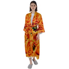 Roses-flowers-orange-roses Maxi Satin Kimono