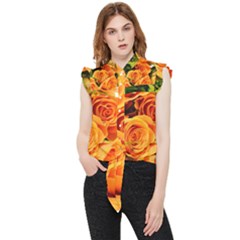 Roses-flowers-orange-roses Frill Detail Shirt