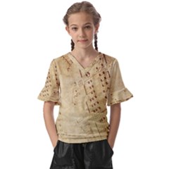 Music-melody-old-fashioned Kids  V-neck Horn Sleeve Blouse
