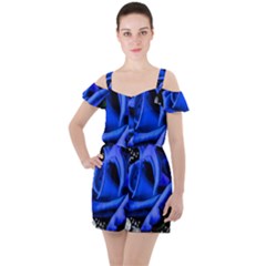 Blue-rose-rose-rose-bloom-blossom Ruffle Cut Out Chiffon Playsuit