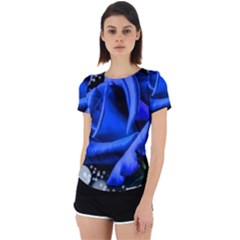 Blue-rose-rose-rose-bloom-blossom Back Cut Out Sport Tee