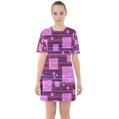 Squares-purple-stripes-texture Sixties Short Sleeve Mini Dress