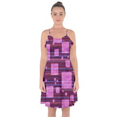 Squares-purple-stripes-texture Ruffle Detail Chiffon Dress by Sapixe