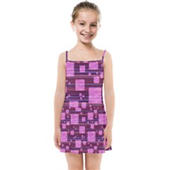 Squares-purple-stripes-texture Kids  Summer Sun Dress