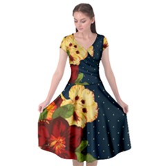 Flowers-vintage-floral Cap Sleeve Wrap Front Dress by Sapixe