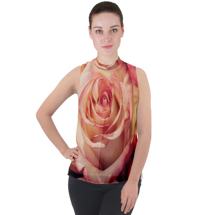 Roses-flowers-rose-bloom-petals Mock Neck Chiffon Sleeveless Top