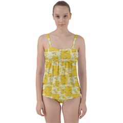 Party-confetti-yellow-squares Twist Front Tankini Set