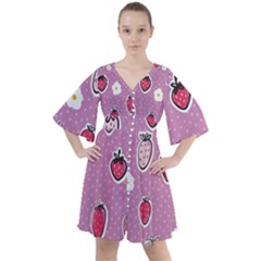 Juicy Strawberries Boho Button Up Dress by SychEva