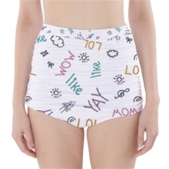 Doodle Pattern High-waisted Bikini Bottoms