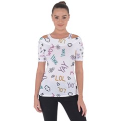 Doodle Pattern Shoulder Cut Out Short Sleeve Top