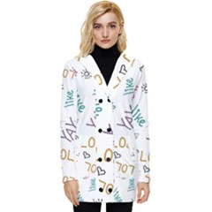 Doodle Pattern Button Up Hooded Coat 