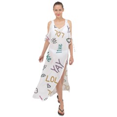 Doodle Pattern Maxi Chiffon Cover Up Dress