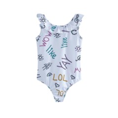 Doodle Pattern Kids  Frill Swimsuit