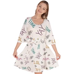 Doodle Pattern Velour Kimono Dress