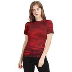 Rose-red-rose-red-flower-petals-waves-glow Women s Short Sleeve Rash Guard