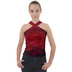 Rose-red-rose-red-flower-petals-waves-glow Cross Neck Velour Top