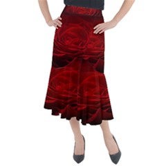 Rose-red-rose-red-flower-petals-waves-glow Midi Mermaid Skirt by Sapixe