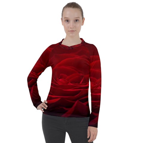 Rose-red-rose-red-flower-petals-waves-glow Women s Pique Long Sleeve Tee by Sapixe