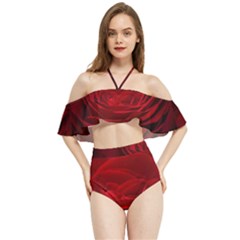Rose-red-rose-red-flower-petals-waves-glow Halter Flowy Bikini Set  by Sapixe