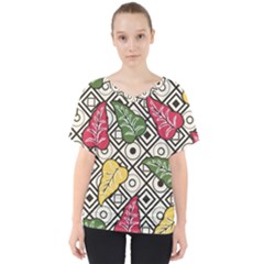 Leaves Foliage Batik Seamless V-neck Dolman Drape Top