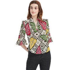 Leaves Foliage Batik Seamless Loose Horn Sleeve Chiffon Blouse