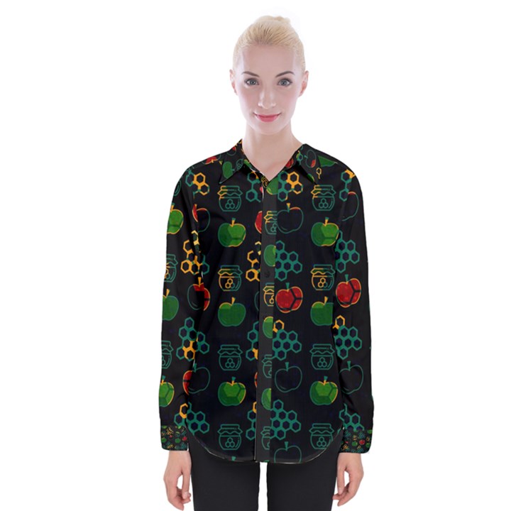 Apples Honey Honeycombs Pattern Womens Long Sleeve Shirt