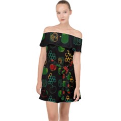 Apples Honey Honeycombs Pattern Off Shoulder Chiffon Dress