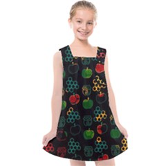 Apples Honey Honeycombs Pattern Kids  Cross Back Dress by Sapixe