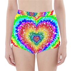 Tie Dye Heart Colorful Prismatic High-waisted Bikini Bottoms by Sapixe
