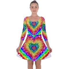 Tie Dye Heart Colorful Prismatic Quarter Sleeve Skater Dress