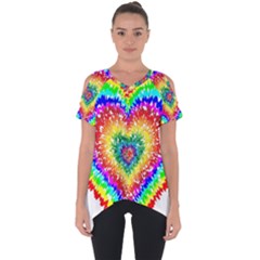 Tie Dye Heart Colorful Prismatic Cut Out Side Drop Tee