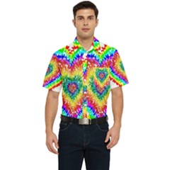 Tie Dye Heart Colorful Prismatic Men s Short Sleeve Pocket Shirt 