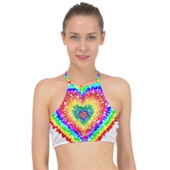 Tie Dye Heart Colorful Prismatic Racer Front Bikini Top by Sapixe