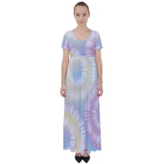 Tie Dye Pattern Colorful Design High Waist Short Sleeve Maxi Dress