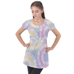 Tie Dye Pattern Colorful Design Puff Sleeve Tunic Top by Sapixe