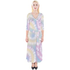 Tie Dye Pattern Colorful Design Quarter Sleeve Wrap Maxi Dress