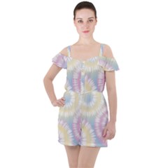 Tie Dye Pattern Colorful Design Ruffle Cut Out Chiffon Playsuit by Sapixe