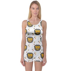 Lion Heads Pattern Design Doodle One Piece Boyleg Swimsuit