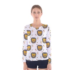 Lion Heads Pattern Design Doodle Women s Long Sleeve Tee