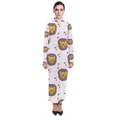 Lion Heads Pattern Design Doodle Turtleneck Maxi Dress