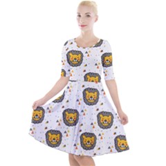 Lion Heads Pattern Design Doodle Quarter Sleeve A-line Dress by Sapixe