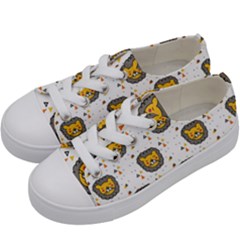 Lion Heads Pattern Design Doodle Kids  Low Top Canvas Sneakers by Sapixe