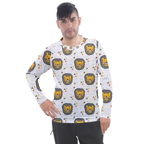 Lion Heads Pattern Design Doodle Men s Pique Long Sleeve Tee by Sapixe