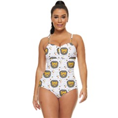 Lion Heads Pattern Design Doodle Retro Full Coverage Swimsuit