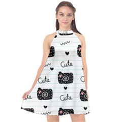 Cute Cameras Doodles Hand Drawn Halter Neckline Chiffon Dress  by Sapixe