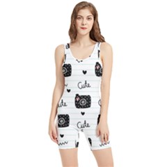 Cute Cameras Doodles Hand Drawn Women s Wrestling Singlet