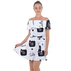 Cute Cameras Doodles Hand Drawn Off Shoulder Velour Dress